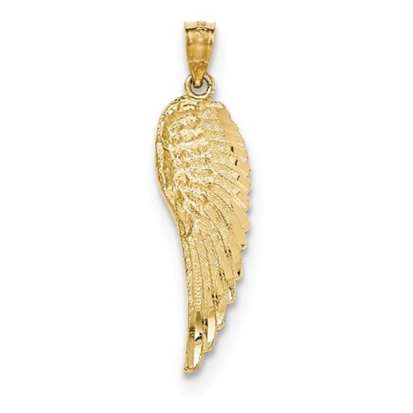 14k Yellow Gold Angel Wing Necklace Charm Pendant - Picture 1 of 4